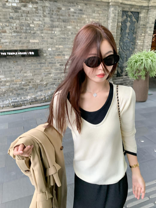 <曾小咸推荐>2.24现货秒杀 ！微信超特价！2色韩系撞色假两件长袖  日常119.99 立减60 秒杀59.99！！ 半身裙 秒杀79.99！！ 商品图8