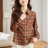 丁摩 磨毛红格子衬衫女长袖春装新款上衣文艺复古衬衣5ZF-410958 商品缩略图1