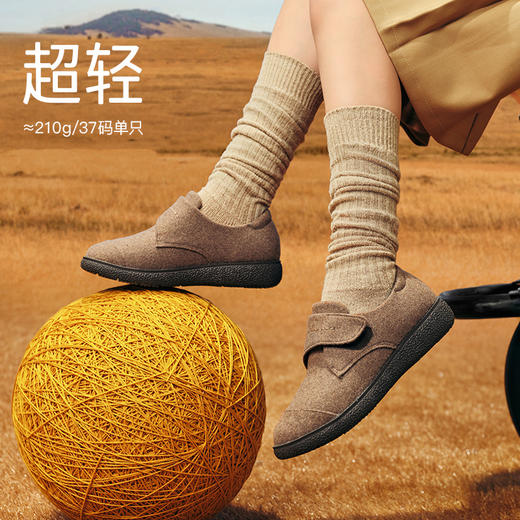 Pansy盼喜女鞋超轻舒适宽脚胖脚日系百搭毛呢百搭魔术贴休闲鞋HD4252 商品图1