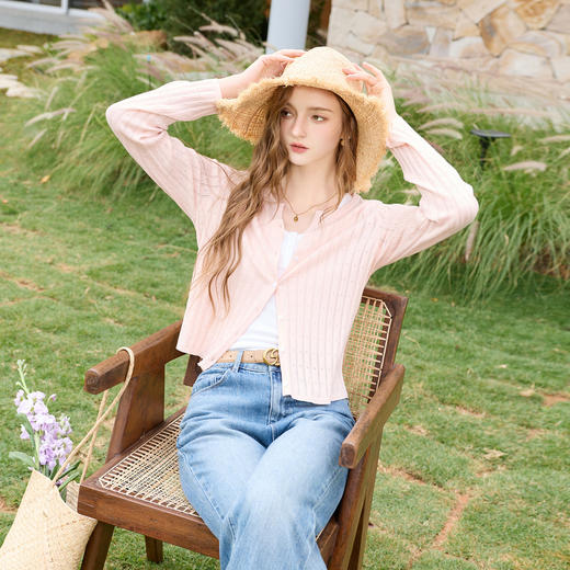 【莱赛尔醋酸长绒棉】三彩2026春季新款长袖针织衫外套轻薄开衫M 商品图1