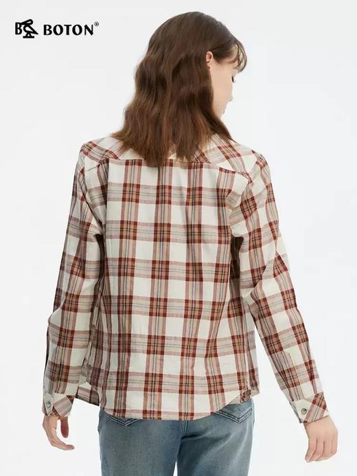 波顿女士春夏季咖杏色格子长袖衬衫高端美式休闲衬衣LS061125 商品图2