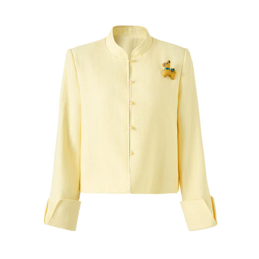 「高货wl」全新升级【铂金会员339/天猫459/差价120】(53807)洛诗琳气质人字纹立领外套2026春季国风小马胸针短外套 商品图4