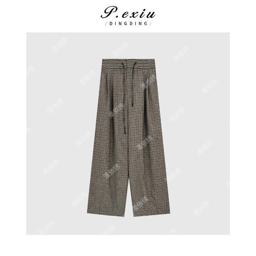 04-1潘依绣丁丁宠粉韩系氛围感撞色格子抽绳松紧腰休闲裤Q17218 商品图1