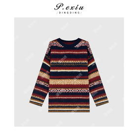 A008潘依绣丁丁宠粉软糯糯复古提花撞色针织上衣Q6214