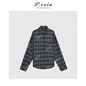 A008潘依绣丁丁宠粉韩版简约磨毛格子翻领衬衣 Q45050