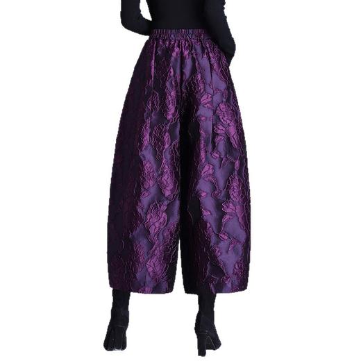 百媚生 浮雕提花茧型阔腿裤女保暖棉裤休闲九分花苞裤 商品图4