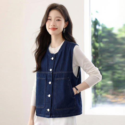 百媚生 复古深蓝色牛仔马甲女短款春秋马夹BK9006 商品图2