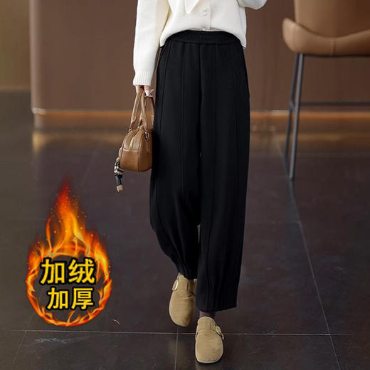 丁摩 加绒毛呢弯刀裤女秋冬新款高腰垂感呢子镰刀裤休闲哈伦萝卜灯笼裤5ZF-6028 商品图2