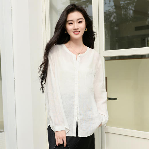 【100亚麻】三彩2026春季新款长袖衬衫衬衣宽松气质小衫通勤简约S 商品图2