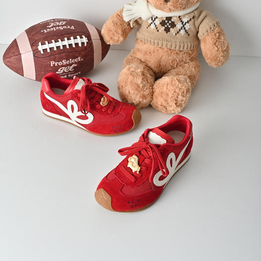 KDS经典鲨【马上發财】春专柜新品牛皮革红色系带平底休闲德训鞋KW16-617031 商品图4