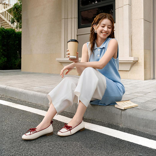 Pansy盼喜26春夏一脚蹬乐福鞋女平底休闲单鞋蝴蝶结懒人鞋轻舒适HD4318 商品图1