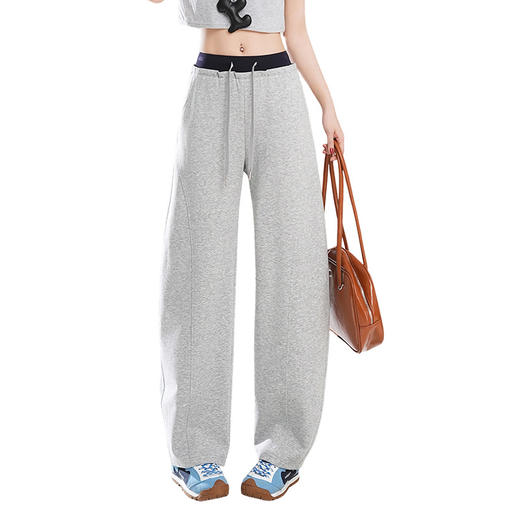 百媚生 棉质撞色阔腿运动裤香蕉裤休闲高腰裤子M18 商品图4