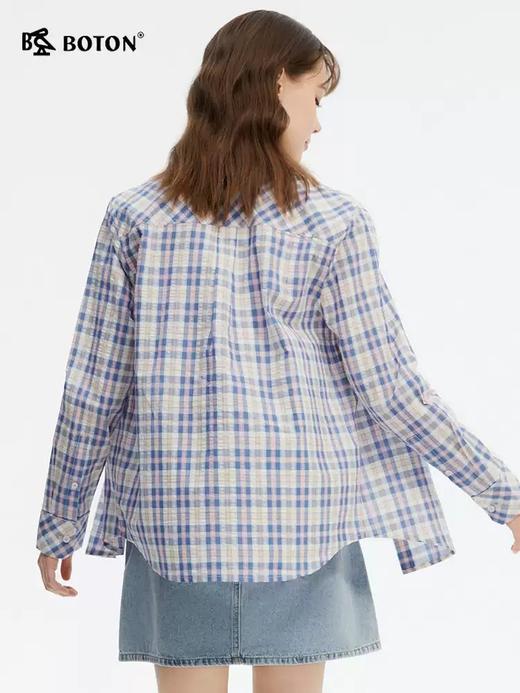波顿女士春夏季蓝粉白色格子长袖衬衫高端美式休闲纯棉衬衣LS062125 商品图3