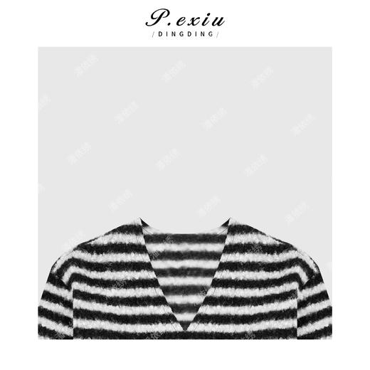 A008潘依绣丁丁宠粉韩系慵懒条纹V领长袖上衣Q6584 商品图2
