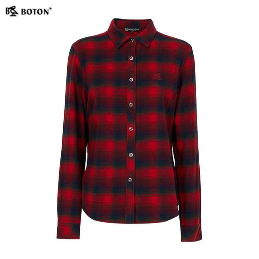 【抗菌防臭】波顿女士秋冬季翻领磨毛长袖格子衬衫休闲通勤百搭舒适衬衣LS100325 商品图5