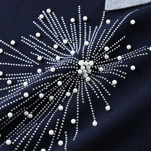 百媚生 羊毛混纺假两件翻领长袖拼色针织衫烫钻钉珠上衣DFL300663 商品图3