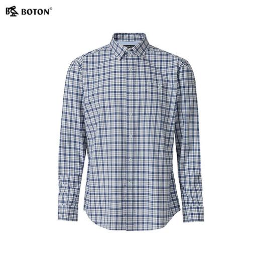 波顿男士春夏季清新蓝白格长袖格子衬衫休闲棉质百搭衬衣MS111125 商品图6