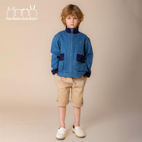 全棉牛仔拼接灯芯绒立领外套