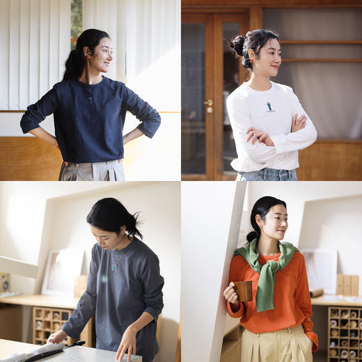 特绽放046朵/"马六六"长袖T恤·刺绣花纱T恤女春季新款松弛感上衣 商品图0