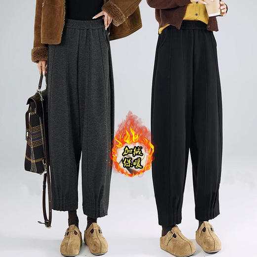 丁摩 加绒毛呢弯刀裤女秋冬新款高腰垂感呢子镰刀裤休闲哈伦萝卜灯笼裤5ZF-6028 商品图0