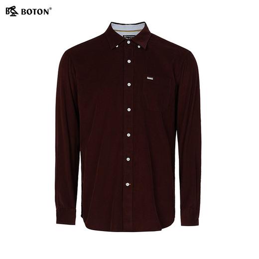 波顿男士秋冬灯芯绒净色长袖衬衫翻领修身通勤百搭衬衣MS130325 商品图7