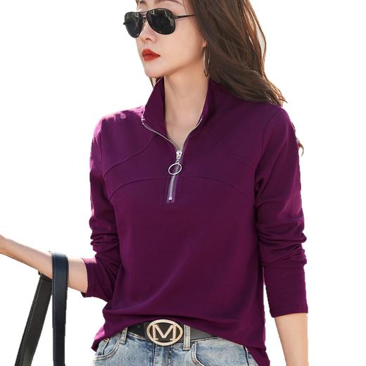 百媚生 棉质翻领拉链长袖T恤82602 商品图1