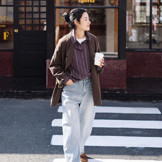 绽放033朵/桑蚕丝匹马棉灯芯绒帅气休闲西装外套女春百搭新款上衣 商品图2