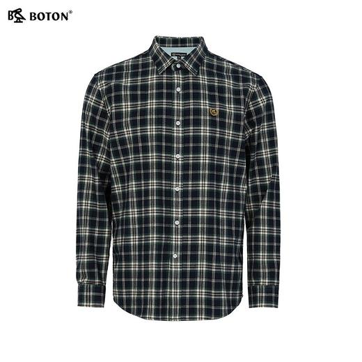 【抗菌防臭】波顿男士春秋冬季磨毛格子长袖衬衫修身休闲百搭衬衣MS127325 商品图4