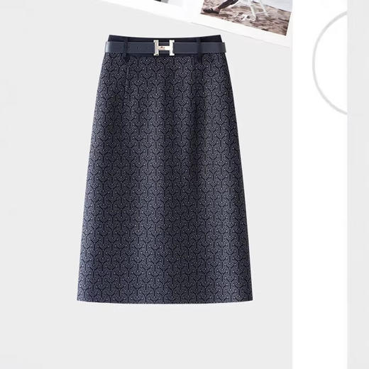 丁摩 春秋季新款轻奢千鸟格气质修身压纹直筒百搭半身裙5ZF-5136 商品图2