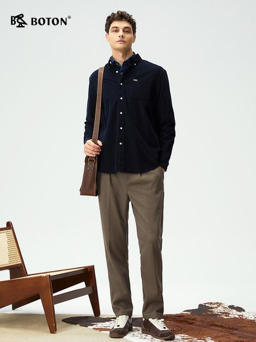 波顿男士秋冬灯芯绒净色长袖衬衫翻领修身通勤百搭衬衣MS130325 商品图1