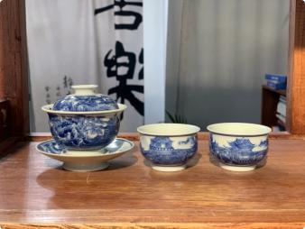 柴窑山水盖碗套组 商品图0