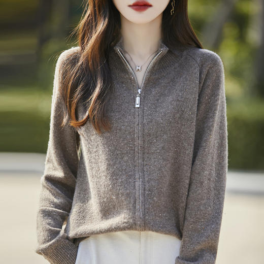 丁摩 100%纯羊毛点子纱拉链开衫女ZM-086-75 商品图1