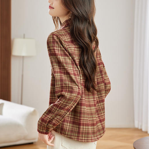 丁摩 磨毛红格子衬衫女长袖春装新款上衣文艺复古衬衣5ZF-410958 商品图2