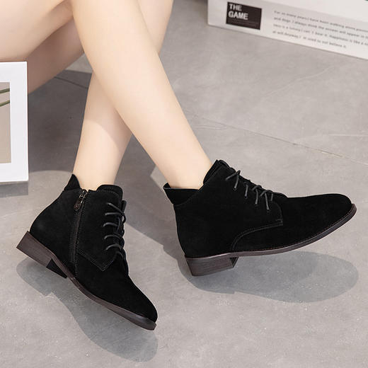 丁摩 秋冬新款磨砂皮切尔西短靴女复古马丁靴街头软底大码靴子5ZF-168 商品图3