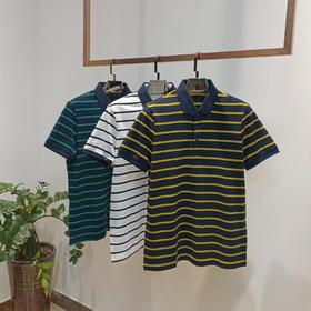 男士间条纯棉翻领短袖恤衫  17WD-10