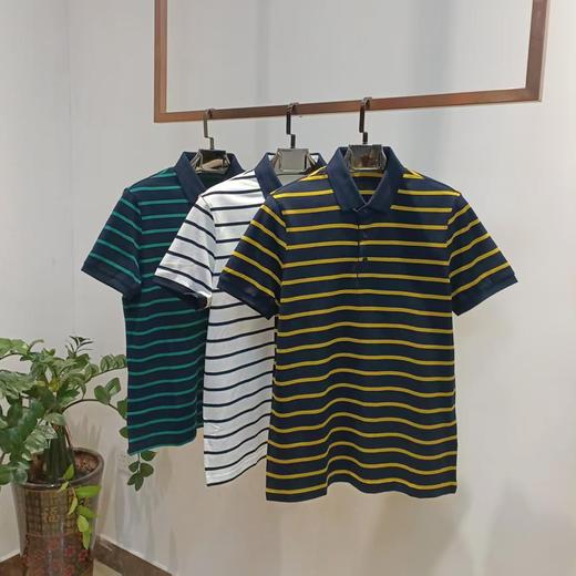 男士间条纯棉翻领短袖恤衫  17WD-10 商品图0