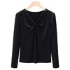 丁摩 设计感别致v领长袖t恤女春季新款修身洋气内搭打底衫上衣5ZF-W24 商品缩略图4