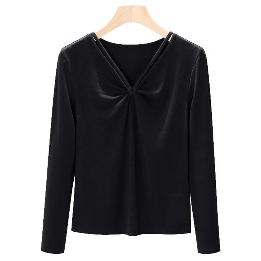 丁摩 设计感别致v领长袖t恤女春季新款修身洋气内搭打底衫上衣5ZF-W24 商品图4