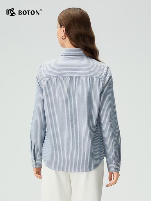 【抗菌防臭】波顿女士秋冬季翻领磨毛长袖纯棉条纹衬衫宽松休闲舒适百搭衬衣LS101325 商品图1