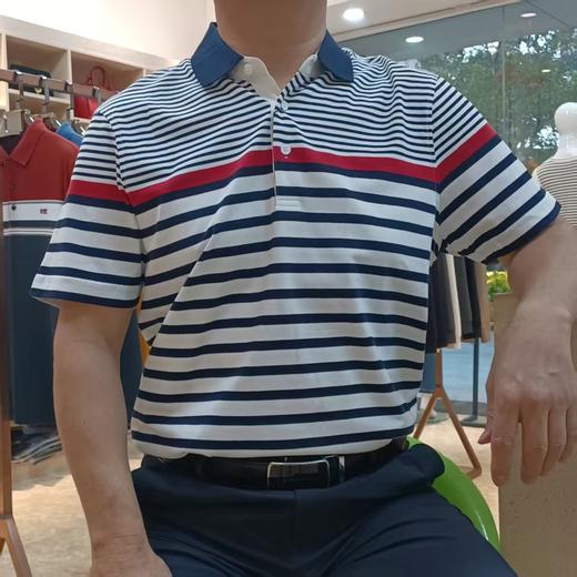 夏季短袖男士翻领T恤撞色条纹男上衣  17WD-08 商品图0