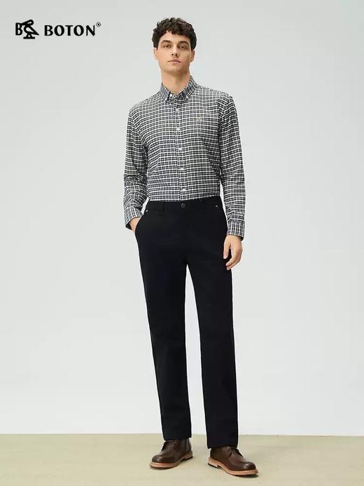 【抗菌防臭】波顿男士春秋冬季翻领修身长袖衬衫中厚磨毛格子衬衣MS133325 商品图1