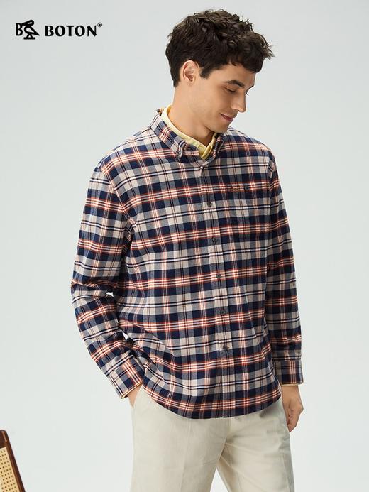 【抗菌防臭】波顿男士春秋冬季翻领中厚磨毛格子长袖衬衫休闲通勤简约百搭衬衣MS125325 商品图3