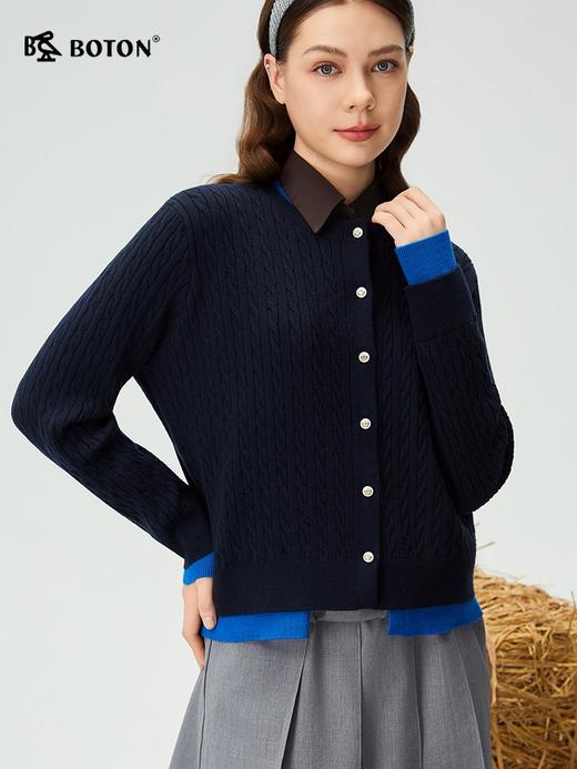 波顿女士秋冬开衫毛衣修身休闲百搭高级感蓝色毛衣LU119325 商品图3