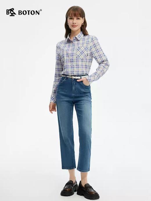 波顿女士春夏季蓝粉白色格子长袖衬衫高端美式休闲纯棉衬衣LS062125 商品图2