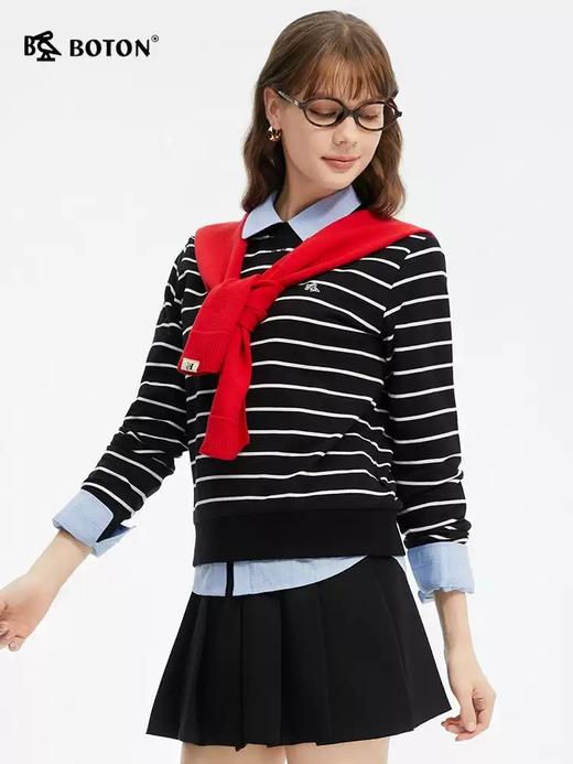 波顿女士春秋季圆领条纹卫衣长袖套头针织衫LT329125 商品图3