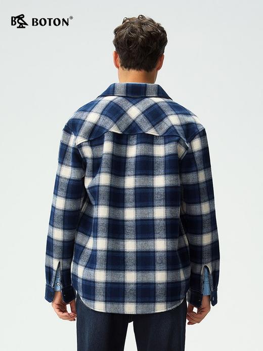波顿男士秋冬季翻领长袖纯棉磨毛格子衬衫型外套宽松百搭舒适通勤外套MSJ132325 商品图2