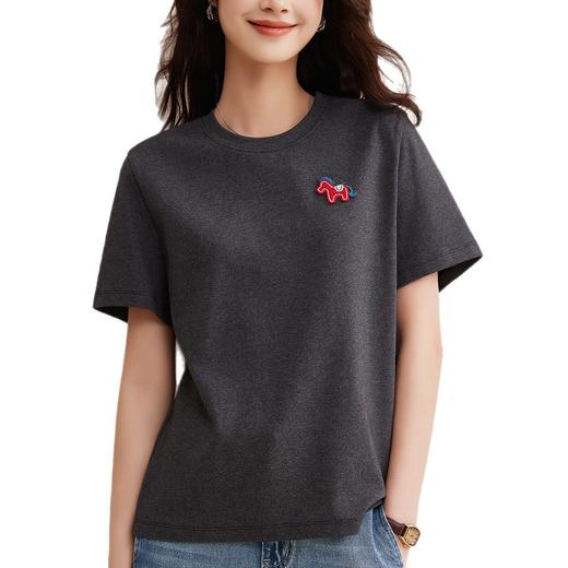 丁摩 95%棉早春新款韩系卡通刺绣圆领短袖T恤女半袖打底衫巨好看的上衣5ZF-W20 商品图4