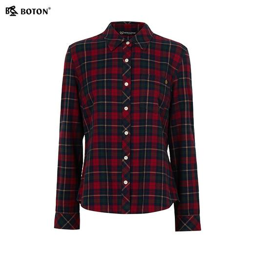 【抗菌防臭】波顿女士秋冬季苏格兰格纹磨毛长袖衬衫通勤休闲衬衣LS088325 商品图5