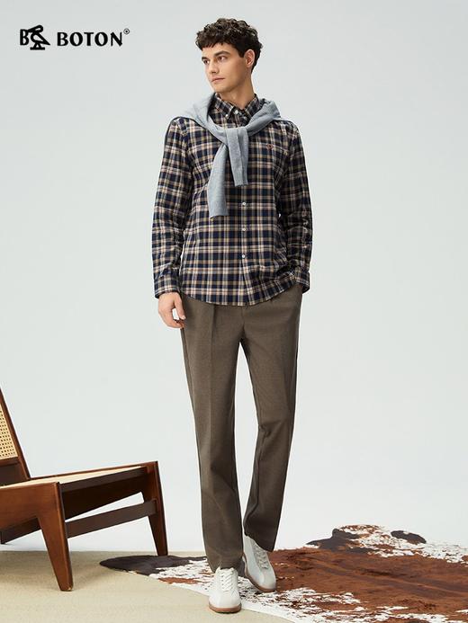【抗菌防臭】波顿男士春秋冬季翻领中厚磨毛格子长袖衬衫修身简约百搭衬衣MS119325 商品图2