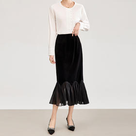 「高货wl」全新升级【铂金会员183/天猫239/差价56】(50044)洛诗琳法式花边拼接丝绒半身裙2026春季新款显瘦鱼尾裙